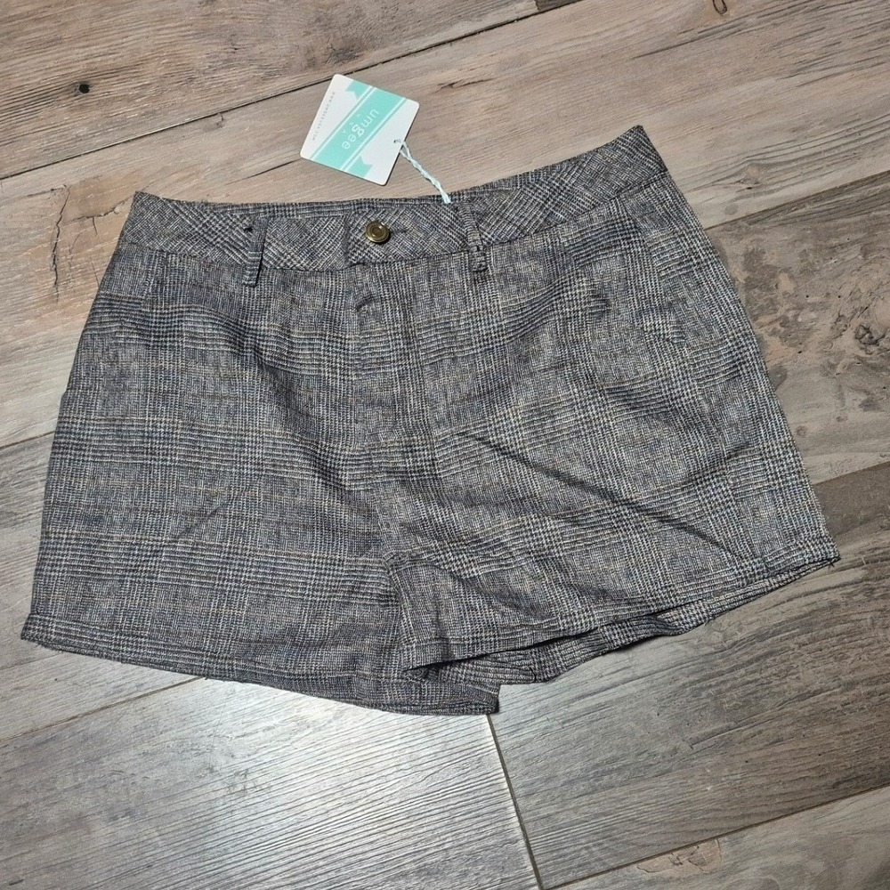Umgee USA Womens Grey Plaid Glen Check High Waisted Shorts Size Small NWT